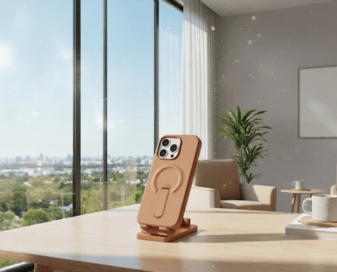 Luxury Leather MagSafe Case with Ring Kickstand for iPhone