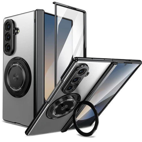 Magnetic Ring Kickstand Case with Tempered Glass